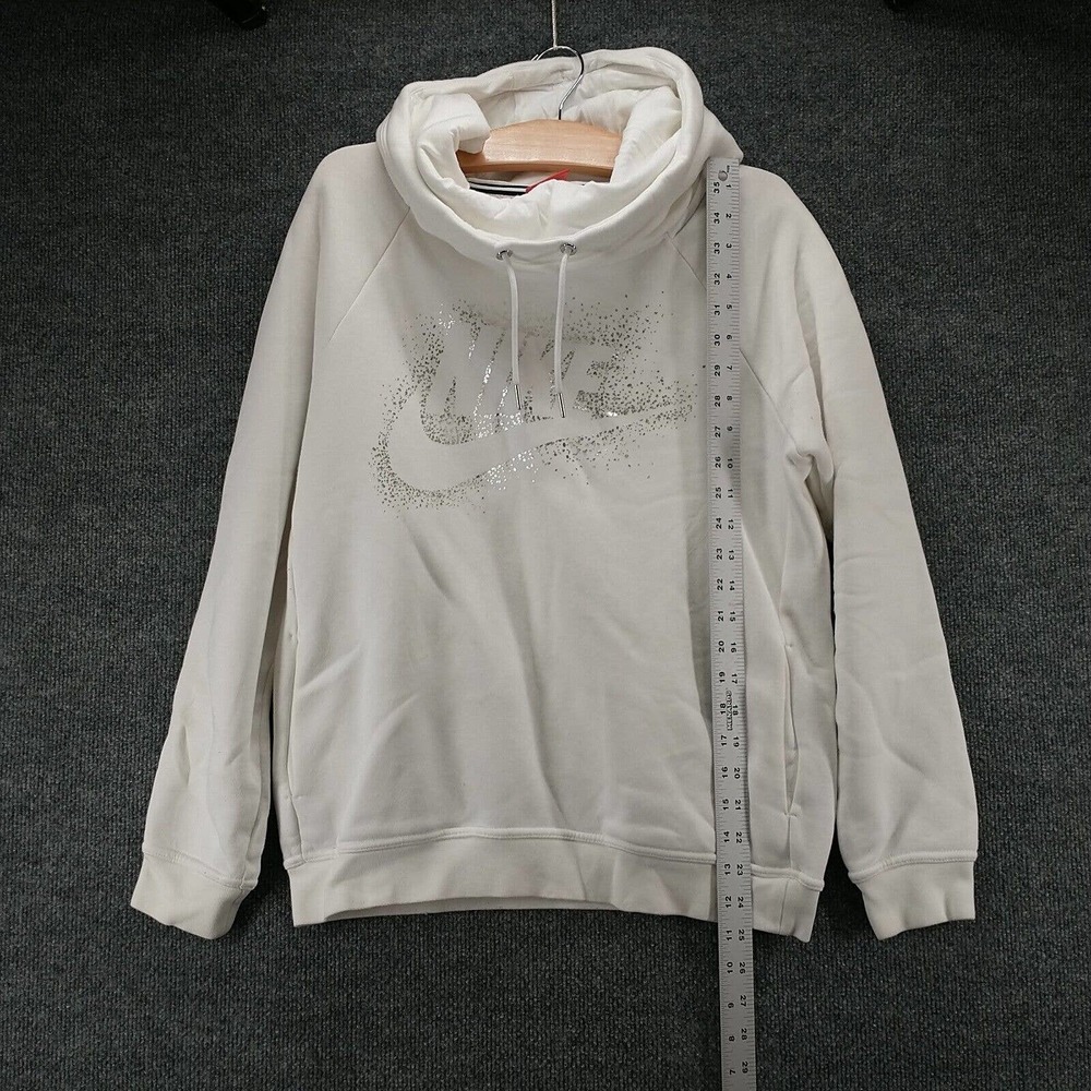Nike Mens Hoodie White Medium Metallic Logo Funnel Neck Pullover Long Sleeve - Picture 13 of 15